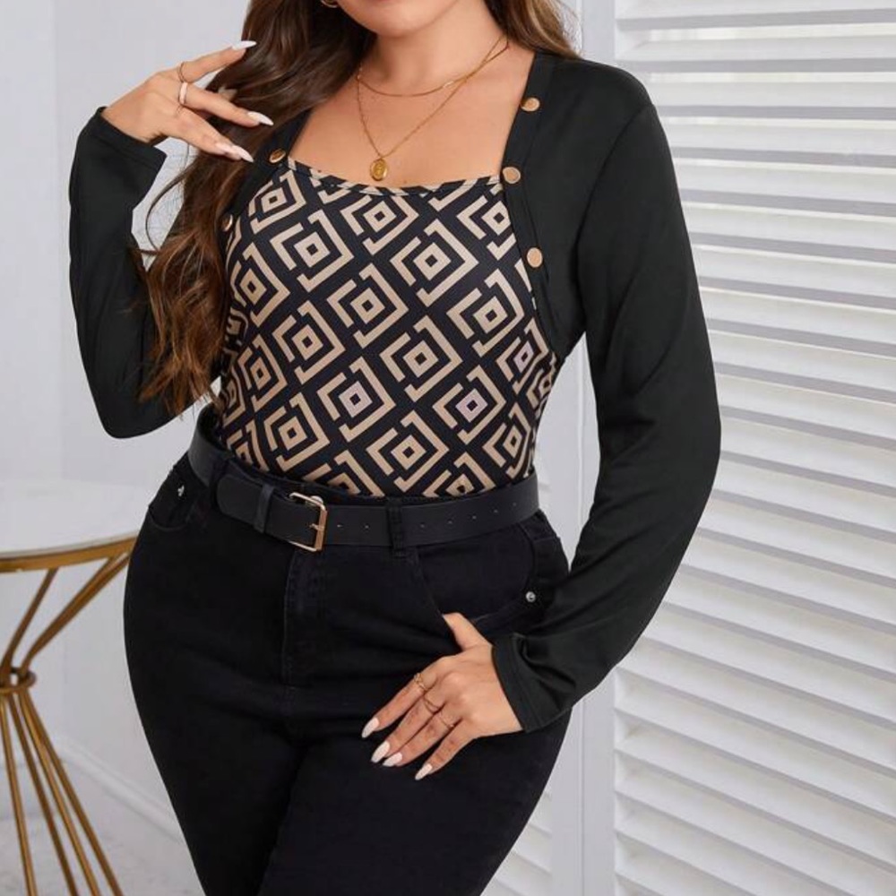 Luxe geo print cold shoulder blouse - Picture 8 of 10